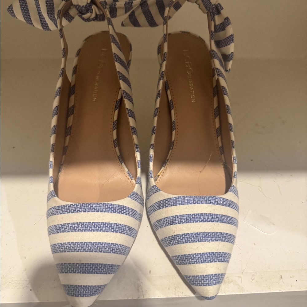 BCBGeneration Blue and White Striped Heels